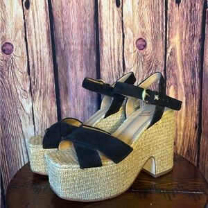Sam Edelman Black Suede and Tan Platform Sandals